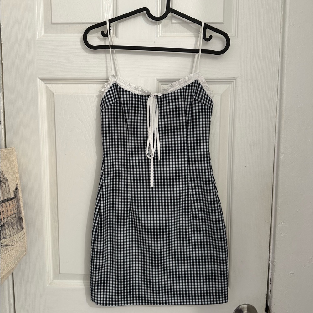 Zara Navy and White Gingham Dress